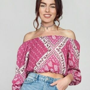 Show Me Your Mumu off shoulder floral print crop top M NWT